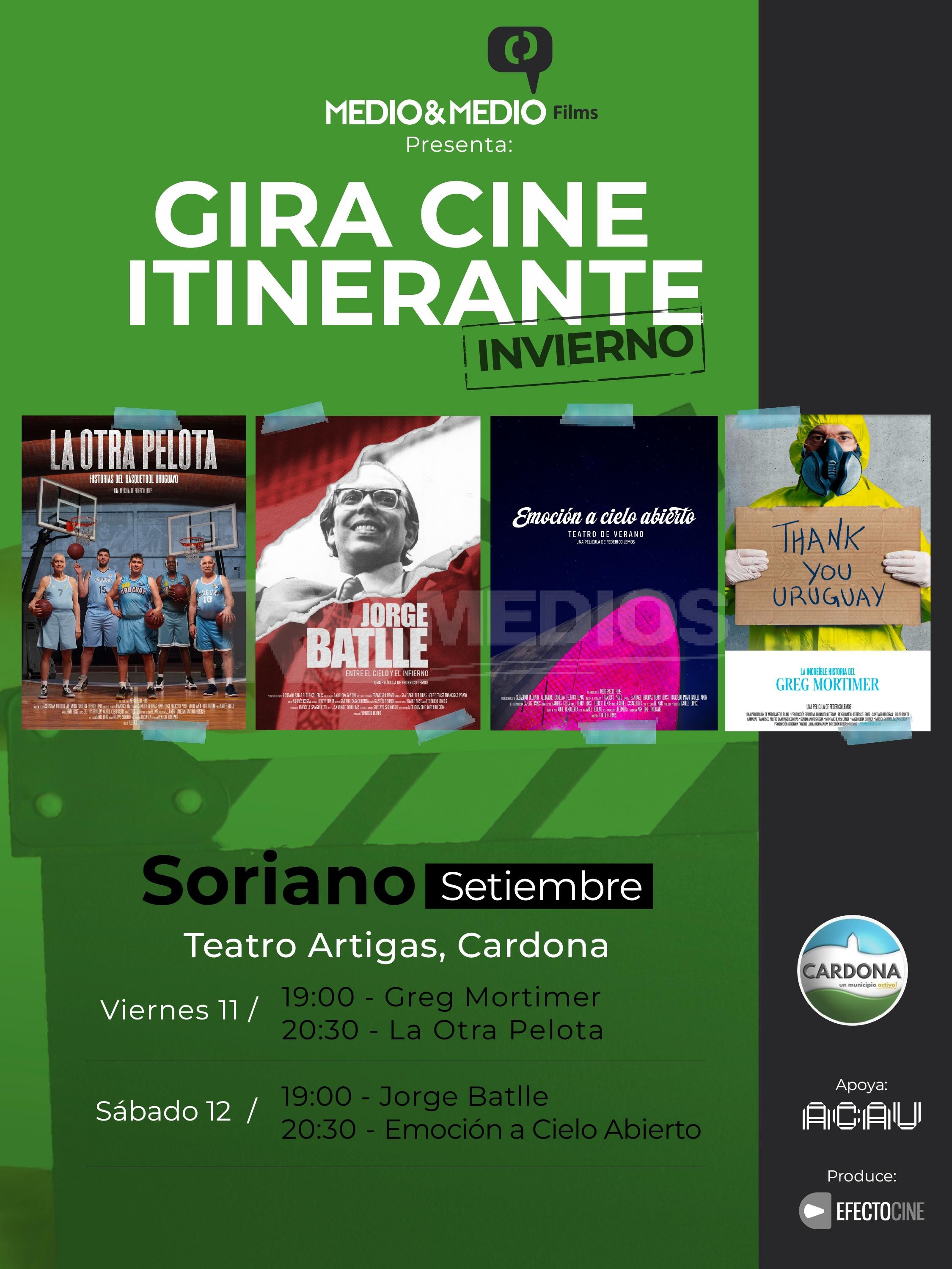 Cine itinerante llega al Teatro Artigas de Cardona con funciones viernes y sábado