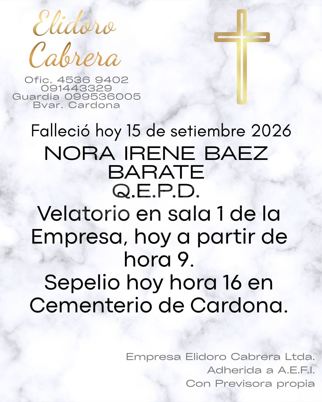 Falleció Nora Irene Báez Barate
