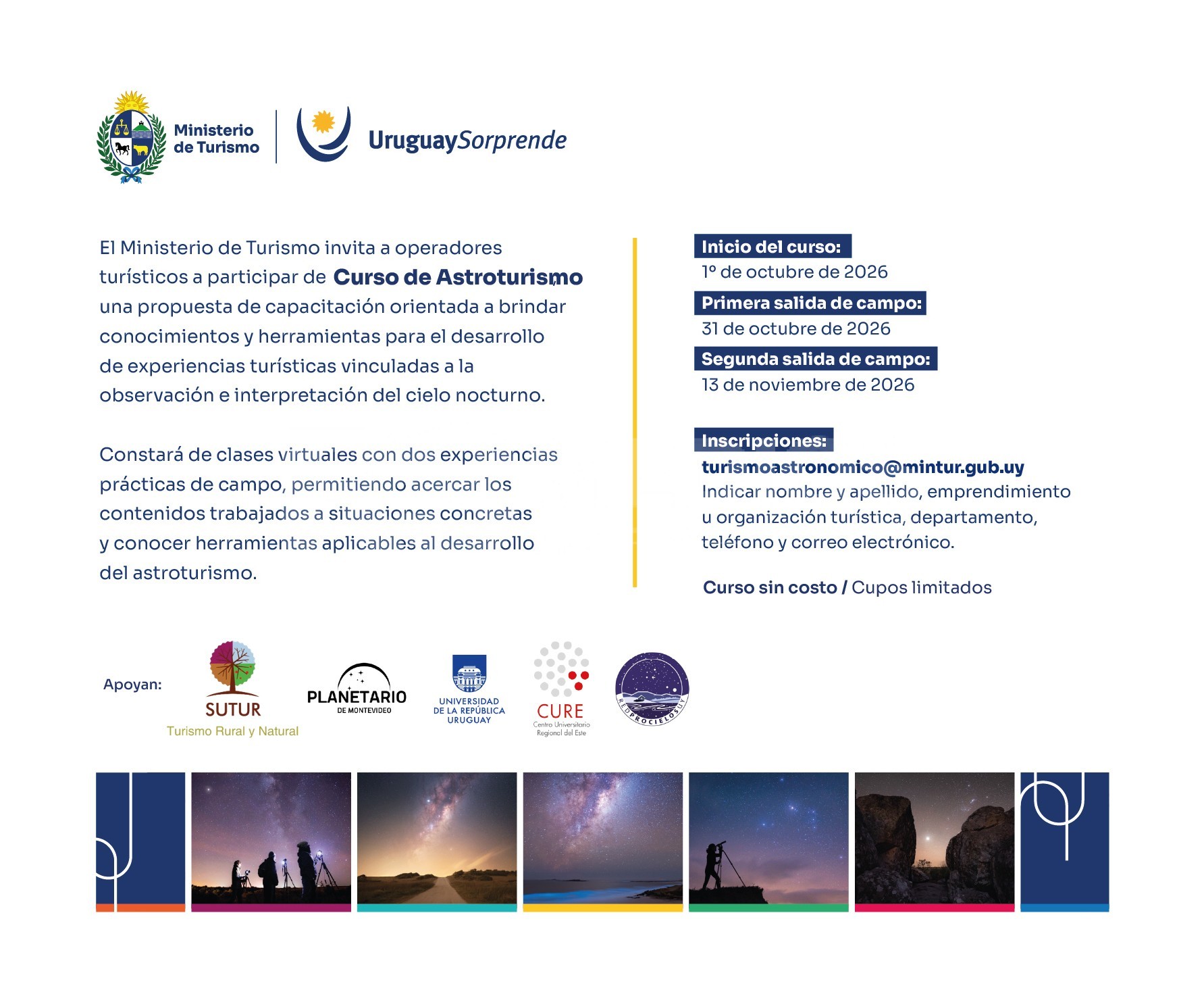 Curso gratuito de astroturismo para operadores rurales y de aventura