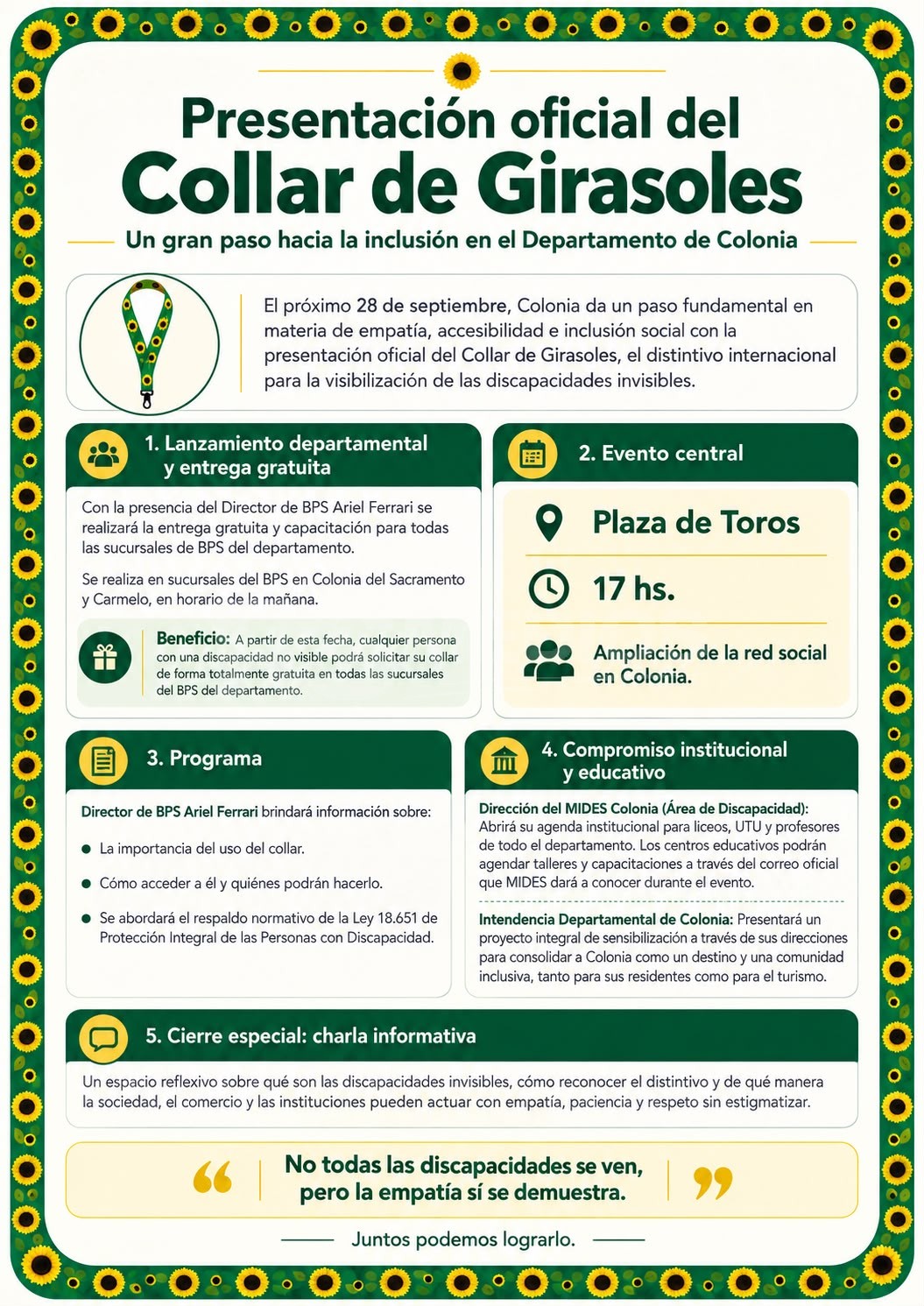 Presentación oficial de Collar de Girasoles en Colonia