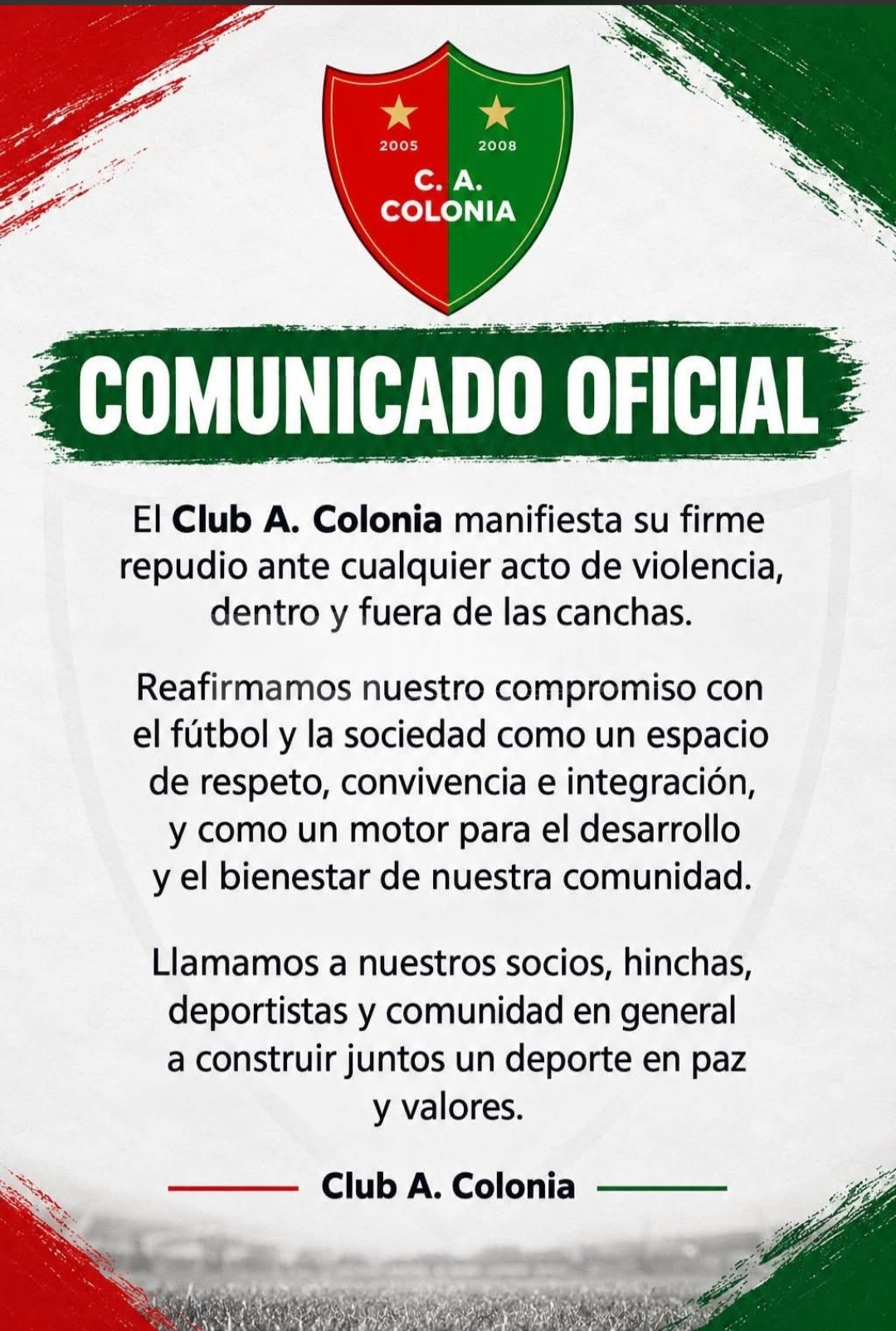 Colón rechaza todo tipo de violencia y reafirma su compromiso con la convivencia