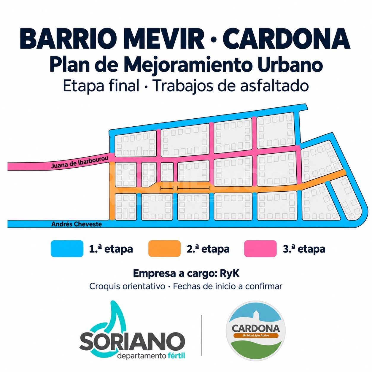 Cardona: el asfaltado final del barrio MEVIR se hará en tres etapas
