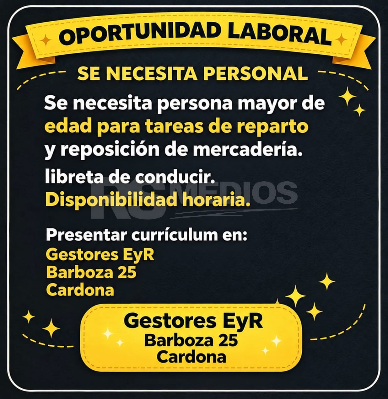 Buscan personal para reparto y reposición enviar curriculum a E&R